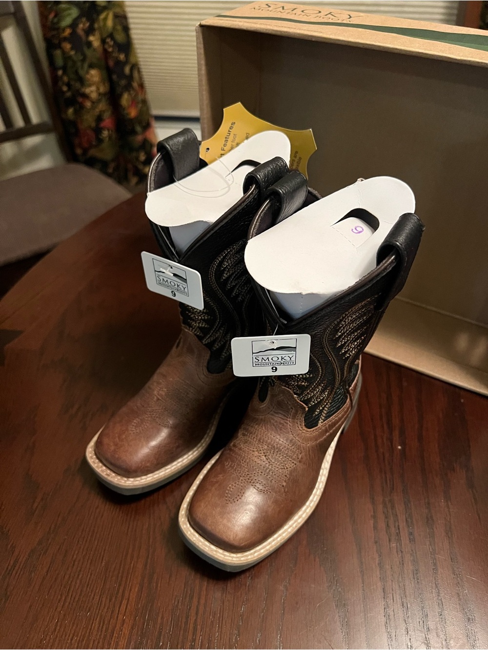 Smoky Mountain Kids LEATHER Two-Tone Brown & Black Western Boots
